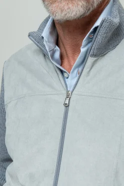 Cardigan gris et gris clair - Alcantara et laine - Made in Italy