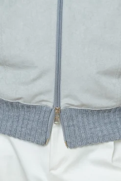 Cardigan gris et gris clair - Alcantara et laine - Made in Italy
