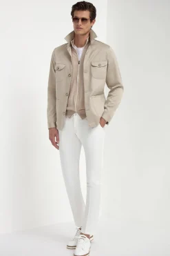 Cardigan zippé en laine de Tasmanie taupe - Made in Italy