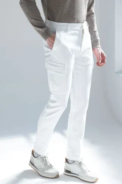 Cargo en toile stretch Blanc cassé - Made in Italy