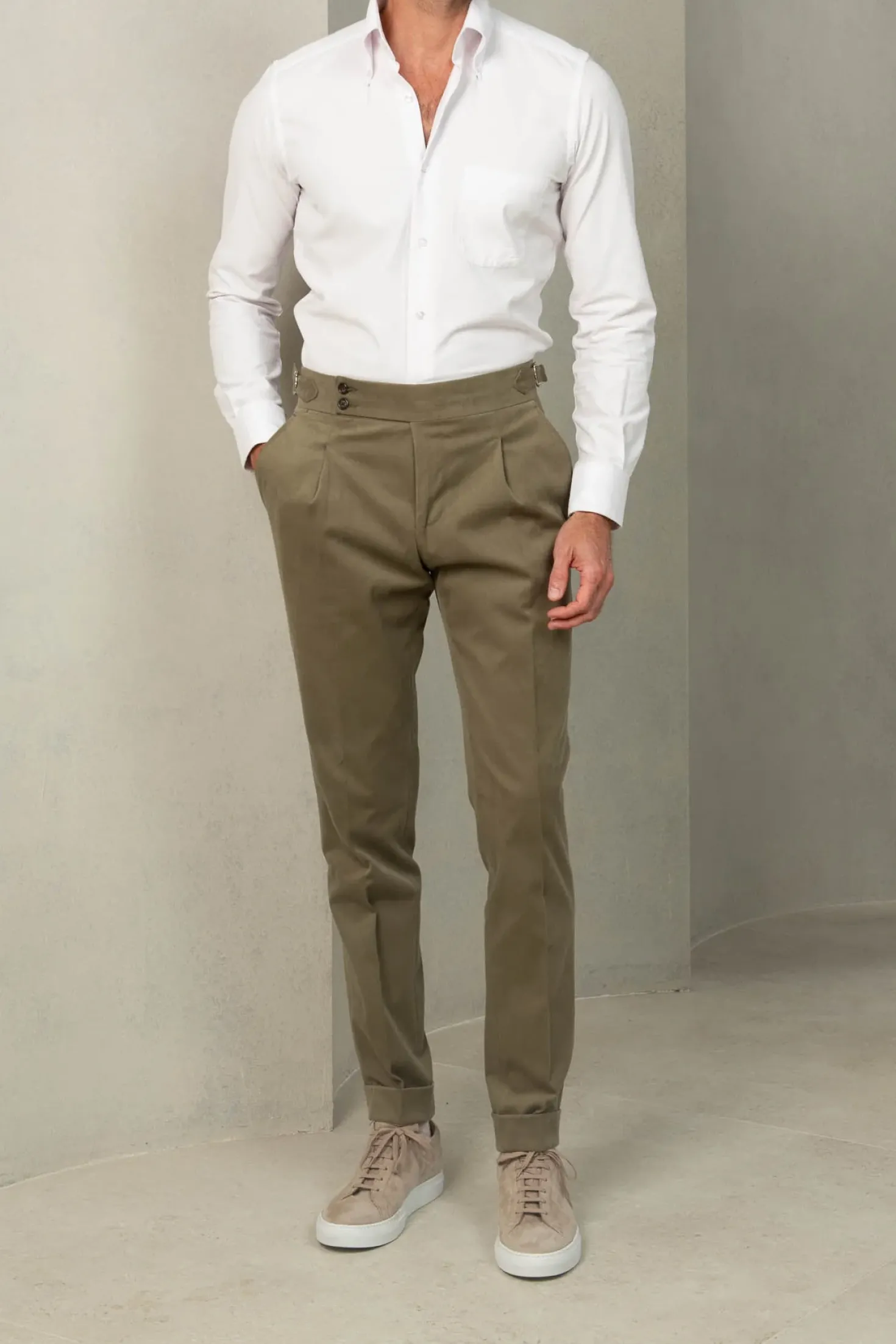 Chemise blanche à col boutonné effet velours - Made in Italy