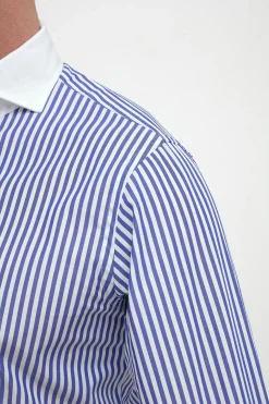 Chemise blanche à rayures bleues avec col blanc Limited Edition - Made in Italy