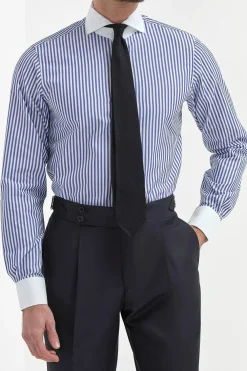 Chemise blanche à rayures bleues avec col blanc Limited Edition - Made in Italy