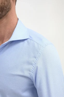 Chemise bleu clair à motif pied-de-poule - Made in Italy