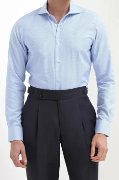 Chemise bleu clair à motif pied-de-poule - Made in Italy