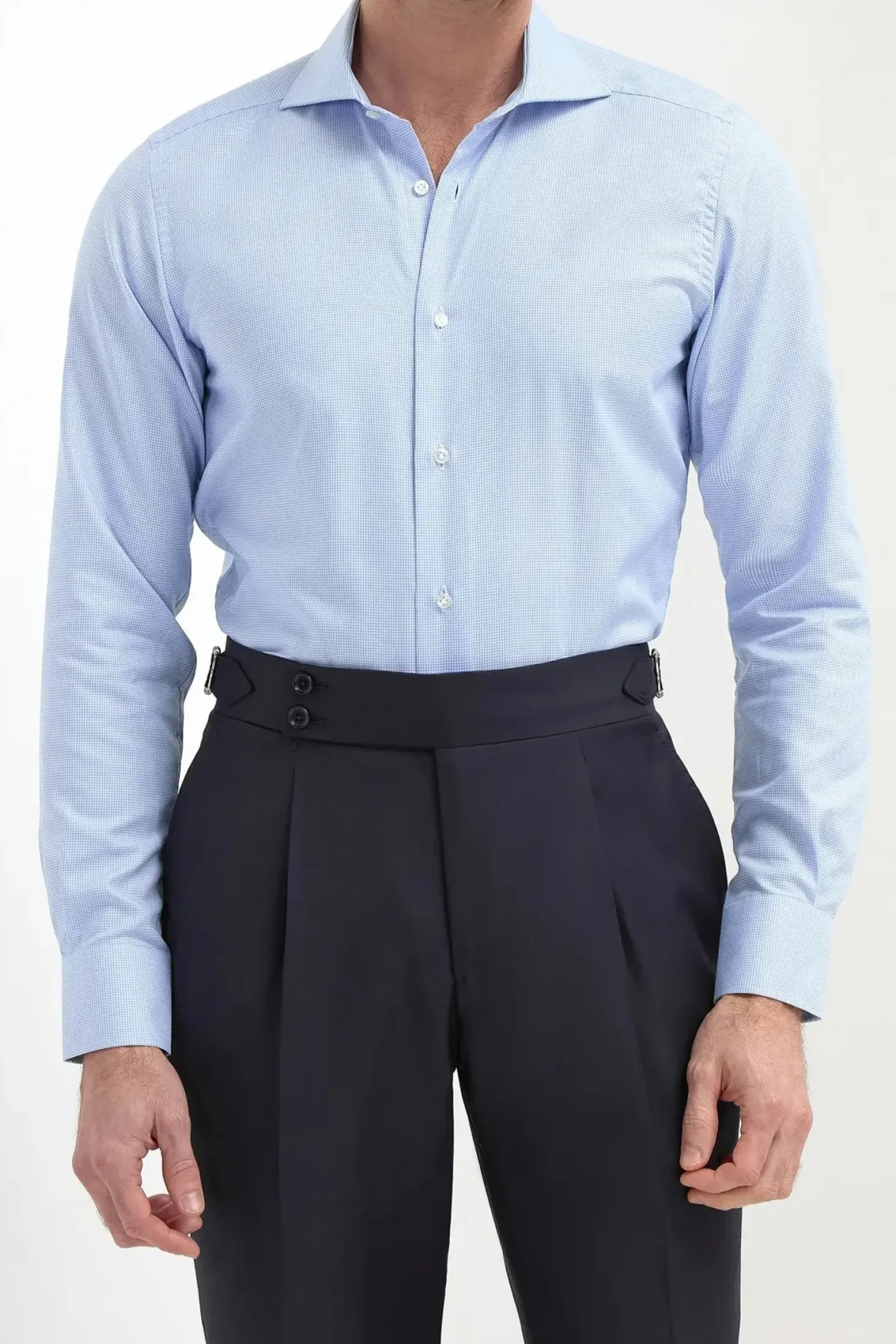 Chemise bleu clair à motif pied-de-poule - Made in Italy