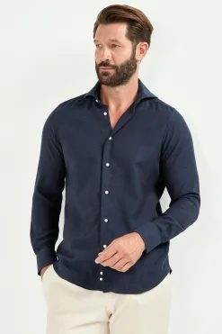 Chemise bleue en cachemire et coton - Made in Italy