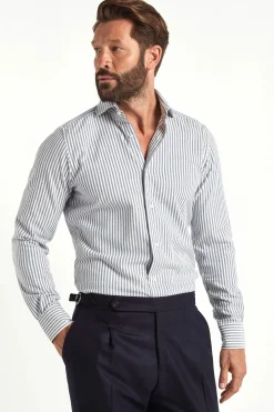 Chemise bleue rayée en coton et cachemire - Made in Italy