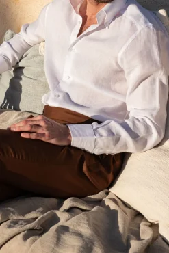 Chemise à col boutonné blanche en lin - Made in Italy