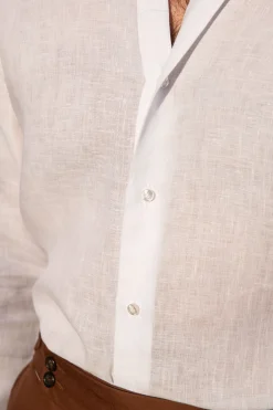 Chemise à col boutonné blanche en lin - Made in Italy