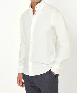 Chemise à col boutonné blanche en coton brossé - Made in Italy