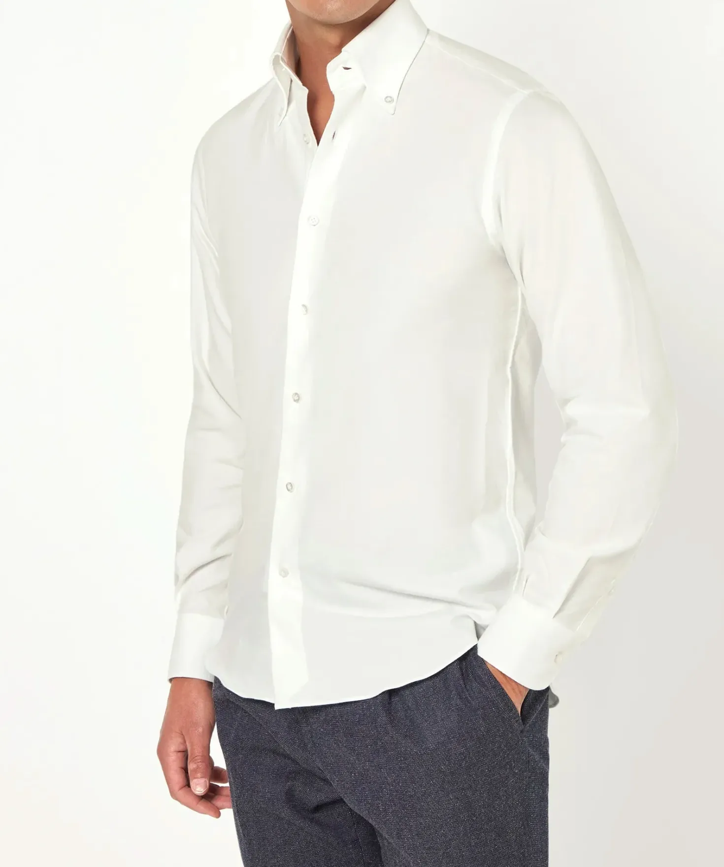 Chemise à col boutonné blanche en coton brossé - Made in Italy