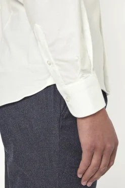 Chemise à col boutonné blanche en coton brossé - Made in Italy