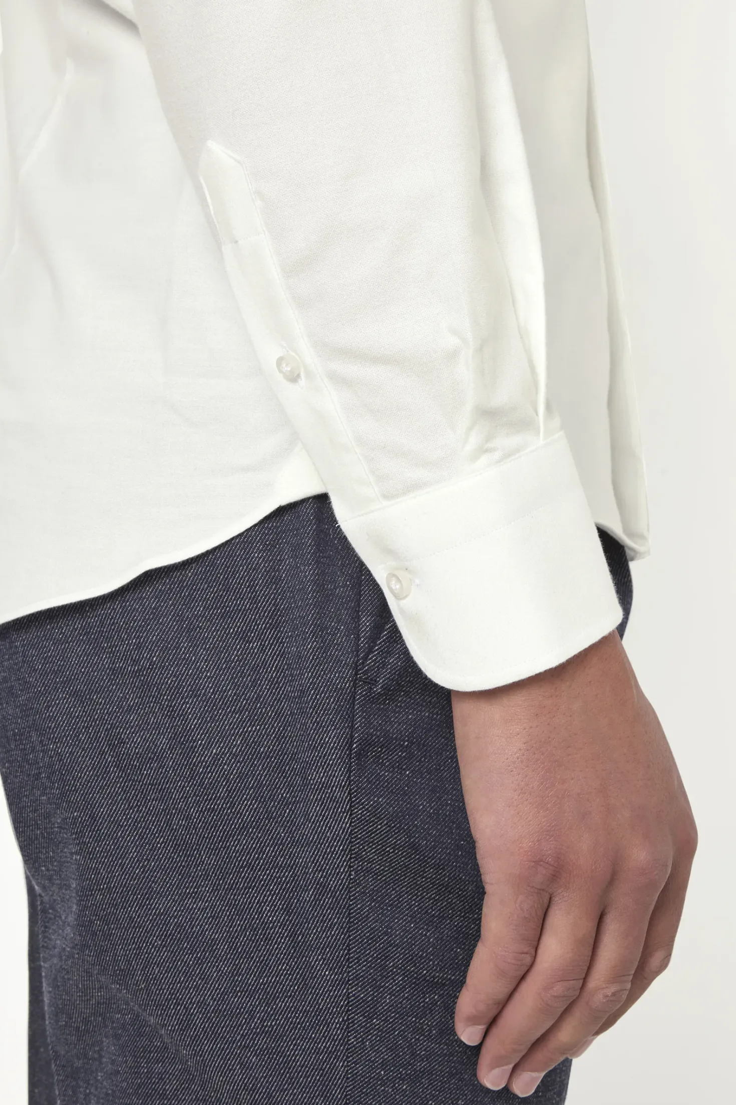 Chemise à col boutonné blanche en coton brossé - Made in Italy