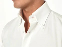 Chemise à col boutonné blanche en coton brossé - Made in Italy