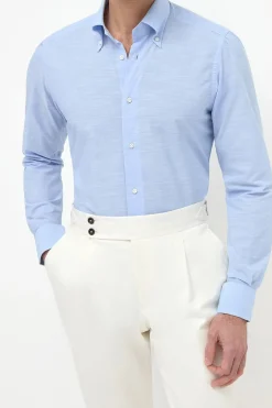 Chemise à col boutonné en bambou bleu clair « Sartoriale collection » - Made In Italy