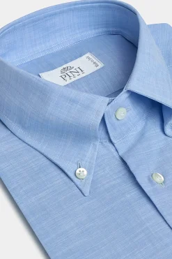 Chemise à col boutonné en bambou bleu clair « Sartoriale collection » - Made In Italy