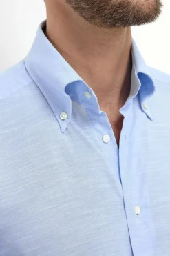 Chemise à col boutonné en bambou bleu clair « Sartoriale collection » - Made In Italy
