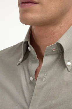 Chemise à col boutonné en chambray Sauge - Made in Italy