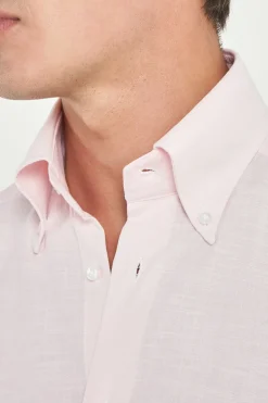 Chemise à col boutonné en chambray rose - Made in Italy