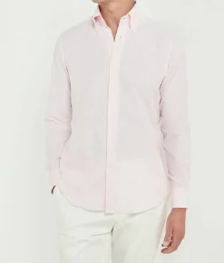 Chemise à col boutonné en chambray rose - Made in Italy