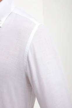 Chemise à col boutonné en chambray blanc - Made in Italy