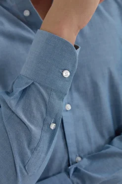 Chemise à col boutonné en chambray bleu - Made in Italy