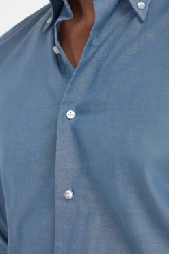 Chemise à col boutonné en chambray bleu - Made in Italy