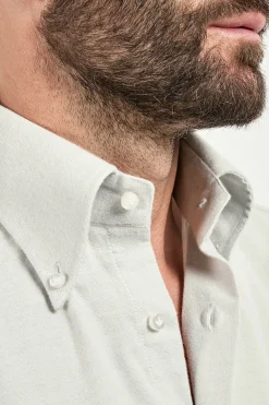 Chemise à col boutonné grise en coton brossé - Made in Italy