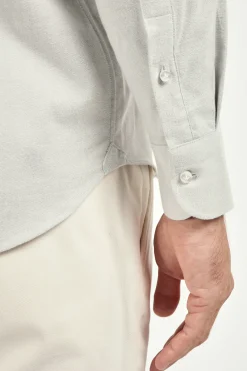 Chemise à col boutonné grise en coton brossé - Made in Italy