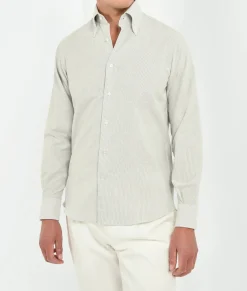 Chemise à col boutonné grise rayée en coton brossé - Made in Italy