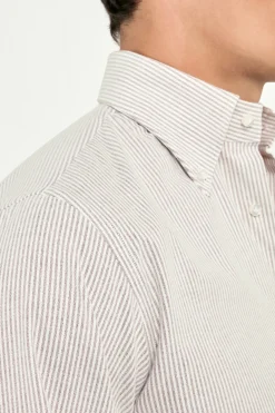 Chemise à col boutonné prune rayée en coton brossé - Made in Italy