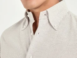 Chemise à col boutonné prune rayée en coton brossé - Made in Italy