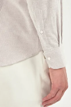 Chemise à col boutonné prune rayée en coton brossé - Made in Italy