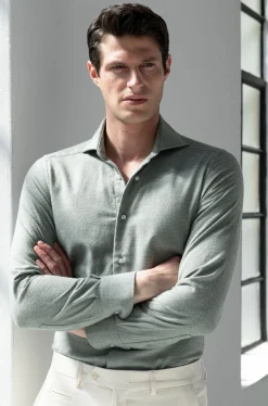 Chemise en cachemire et coton Sauge - Made in Italy
