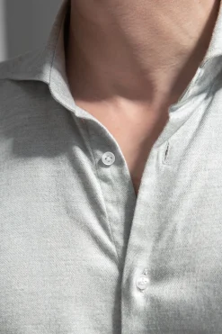 Chemise en coton et Tencel™ à chevrons gris clair - Made in Italy