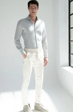 Chemise en coton et Tencel™ à chevrons gris clair - Made in Italy