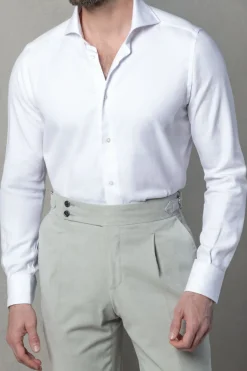 Chemise en coton et Tencel™ à chevrons blanche - Made in Italy