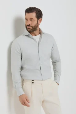 Chemise en coton et Tencel™ gris clair - Made in Italy