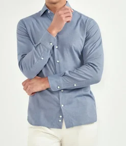 Chemise en coton gratté bleu avio - Made in Italy