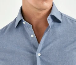 Chemise en coton gratté bleu avio - Made in Italy