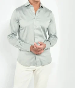 Chemise en coton mercerisé sauge clair - Made in Italy