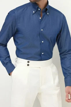 Chemise en denim à col boutonné « collection Sartoriale » - Made in Italy