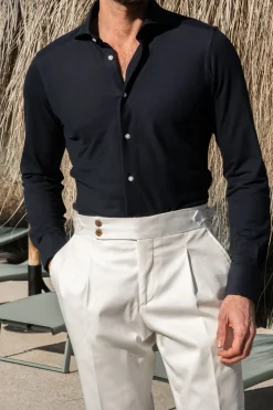 Chemise en jersey bleu marine - Made in Italy