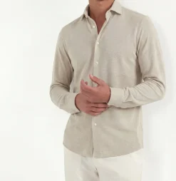 Chemise en jersey de mérinos beige - Made in Italy