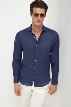 Chemise en lin bleue - Made in Italy