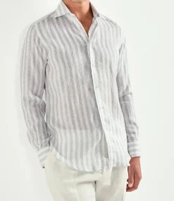 Chemise en lin et tencel rayée gris clair - Made in Italy