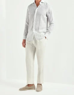 Chemise en lin et tencel rayée gris clair - Made in Italy