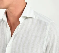 Chemise en lin et tencel rayée sauge clair - Made in Italy