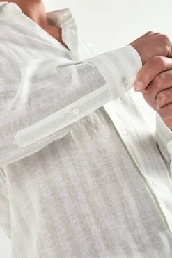 Chemise en lin et tencel rayée sauge clair - Made in Italy